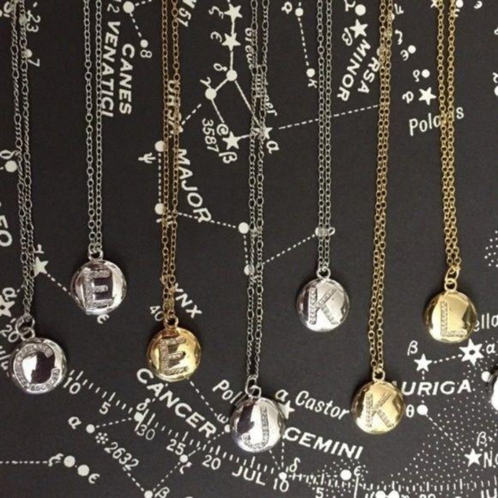 Marcia Moran Initial Necklace Gold Silver Druzy Pe
